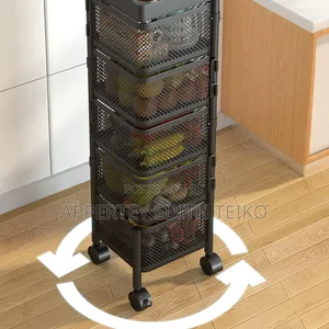 A5-Tier Square Rotating Black Metal Kitchen Storage Rack