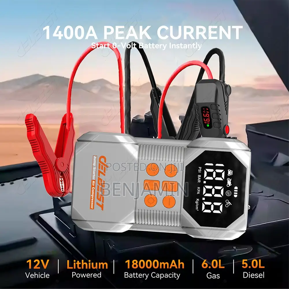 Delbest Q7 Jump Starter + Air Compressor, 18,000 Mah Battery,1400a P/C