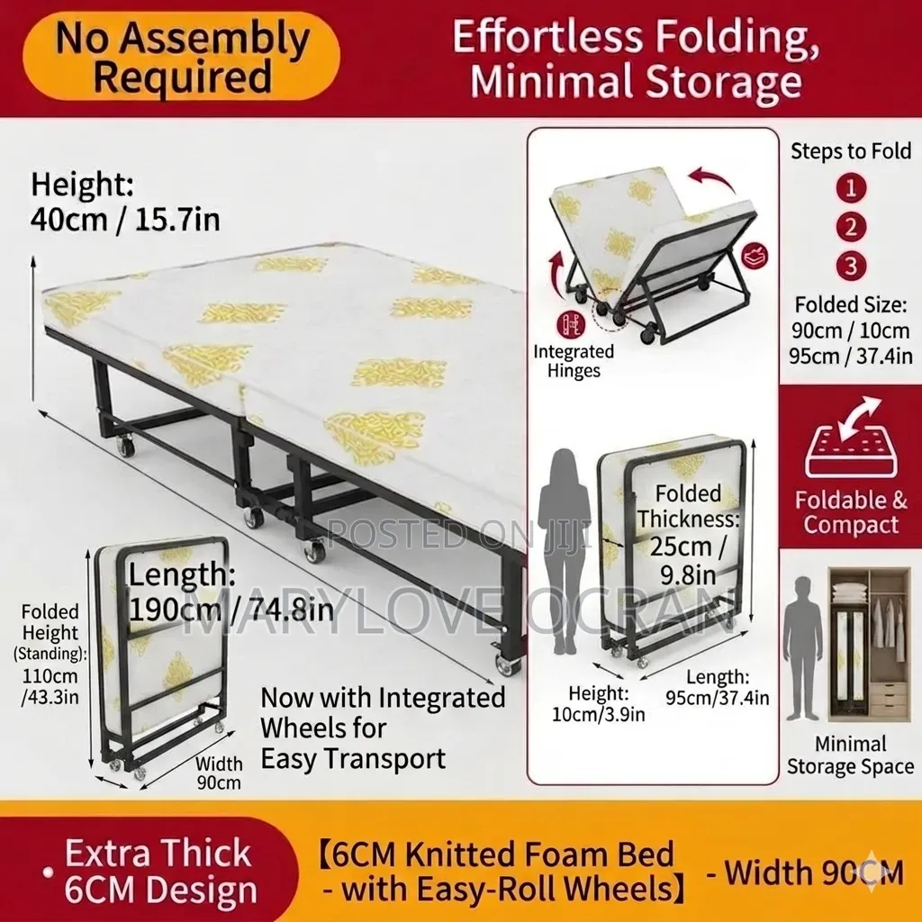 Extra Thick Designs Foldable Bed Plus Mattress