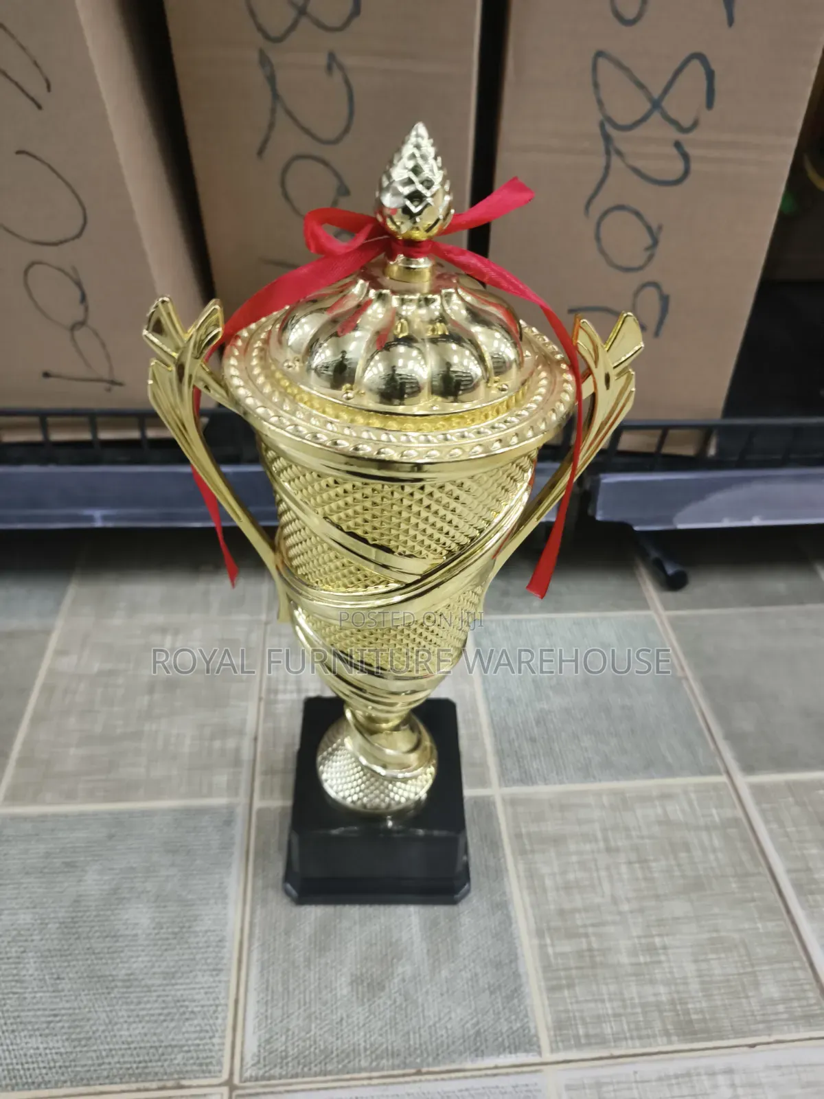 Premium Gold Award Trophy Cup With a Textured Diamond-Cut Body Pattern