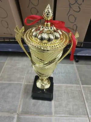Premium Gold Award Trophy Cup With a Textured Diamond-Cut Body Pattern