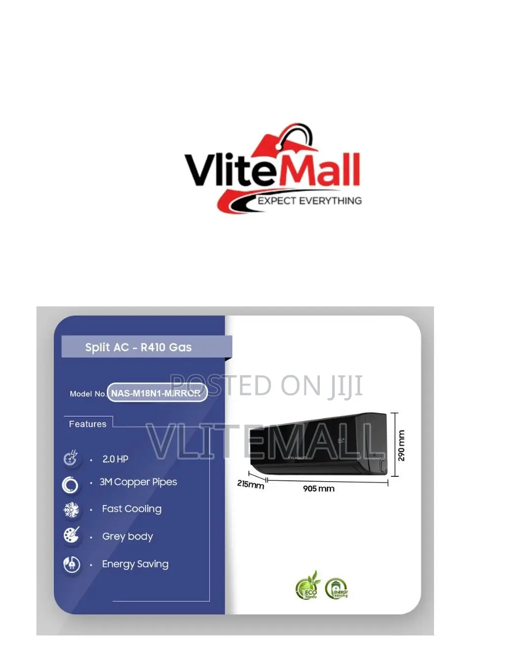 Nasco 2.0Hp R410 Split Air Condition
Sku:
Nas-M18n1-Mirror