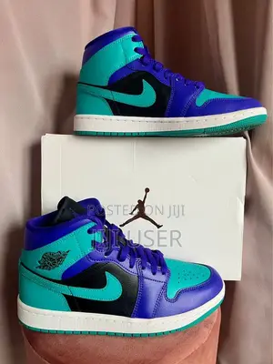 Air Jordan 1Mid 'Blacc Grape Teal Purple Sneaker. Size 38.5