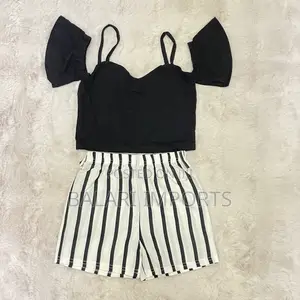 Black White Striped Two-Piece Set for Girls