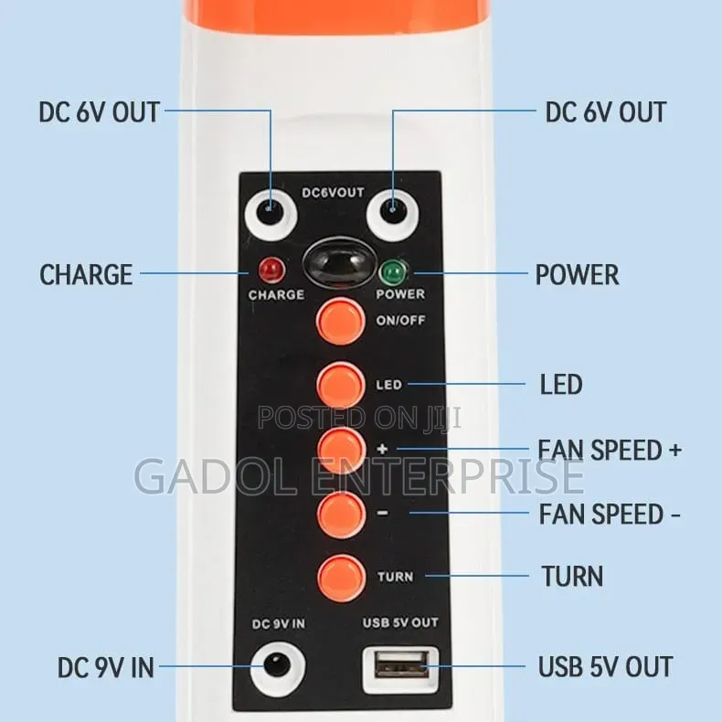 Rechargeable Fan 15 Hours LED Lights USB Port Remote Control