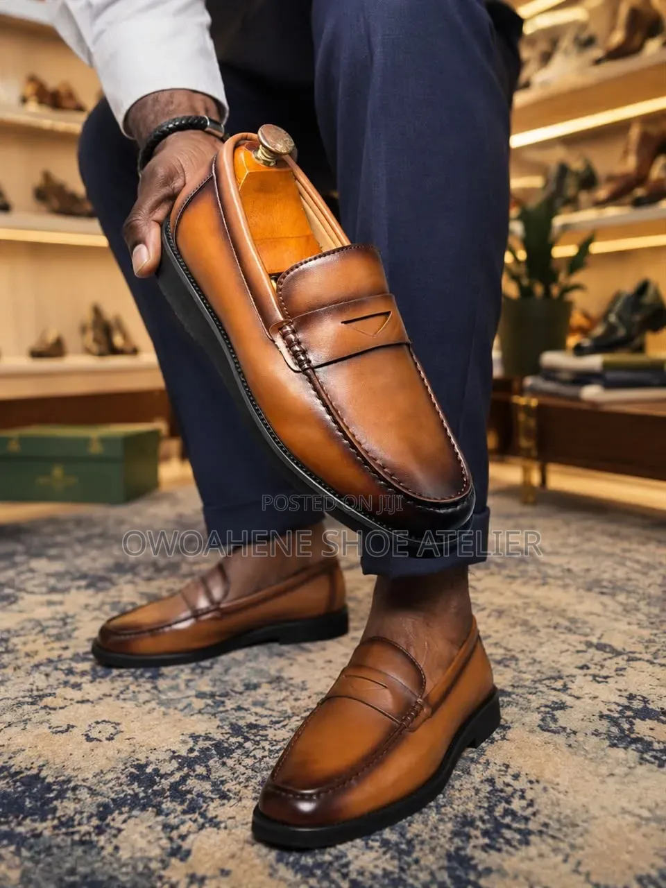 Men's Brown/Coffee/Navy Leather Penny Loafer,