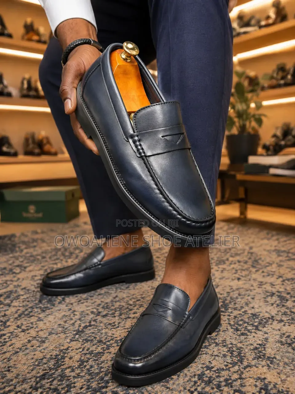 Men's Brown/Coffee/Navy Leather Penny Loafer,