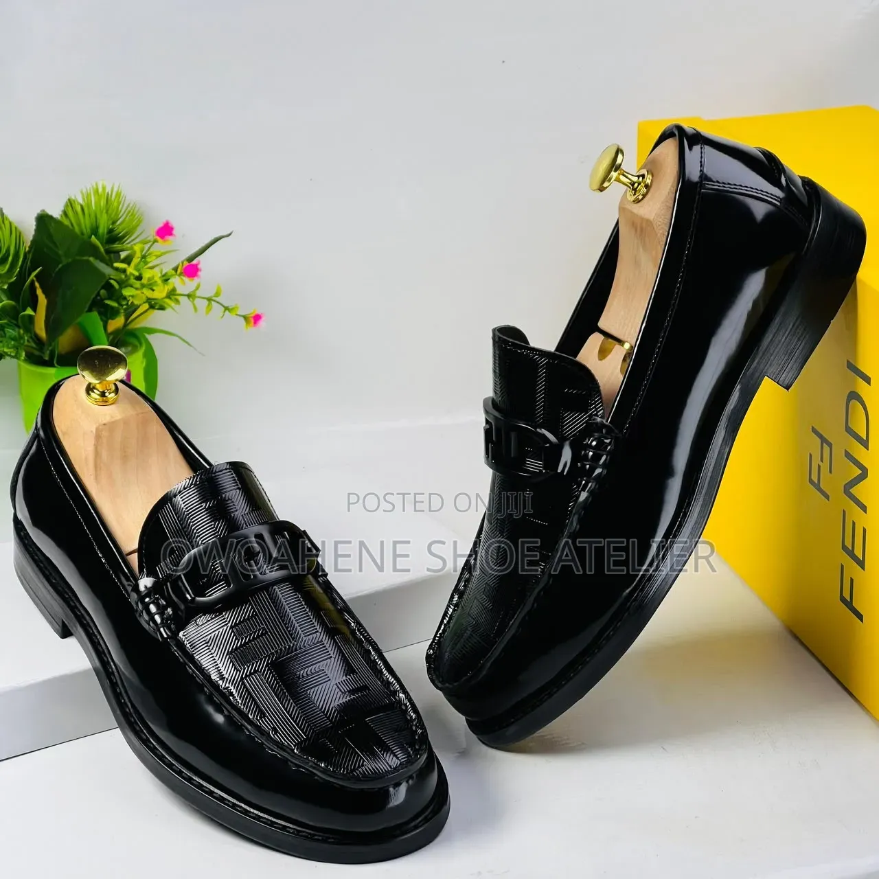 Fendi Men's Black Glossy Patent Leather Loafers