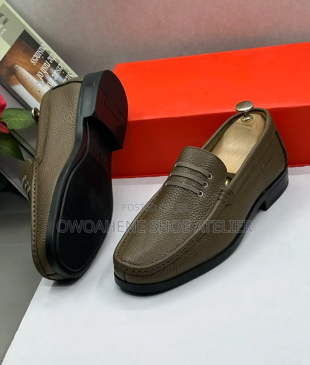 Men's Textured Pebbled Leather Loafers in Coffee Brown or Taupe Shade