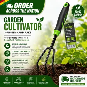 Garden Cultivator – 3-Prong Hand Rake – Black/Green
