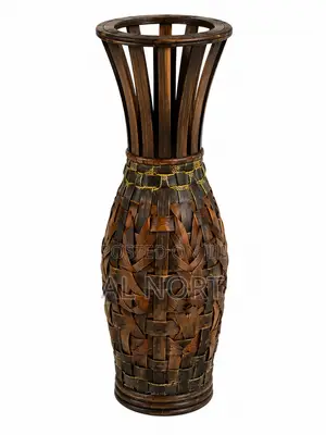 Hand-Woven Wooden Floor Vase – Brown