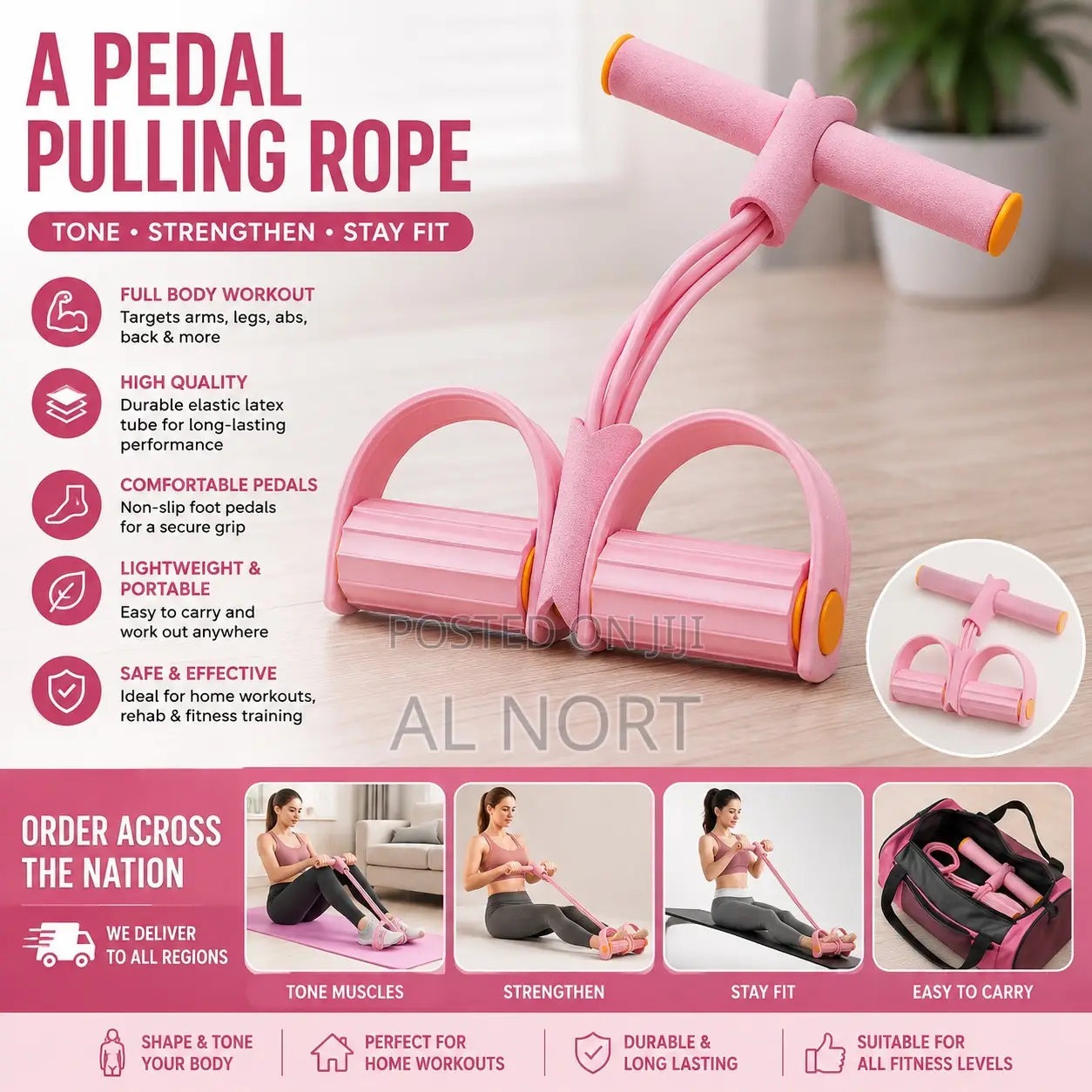 Pedal Pulling Rope Resistance Band – Pink