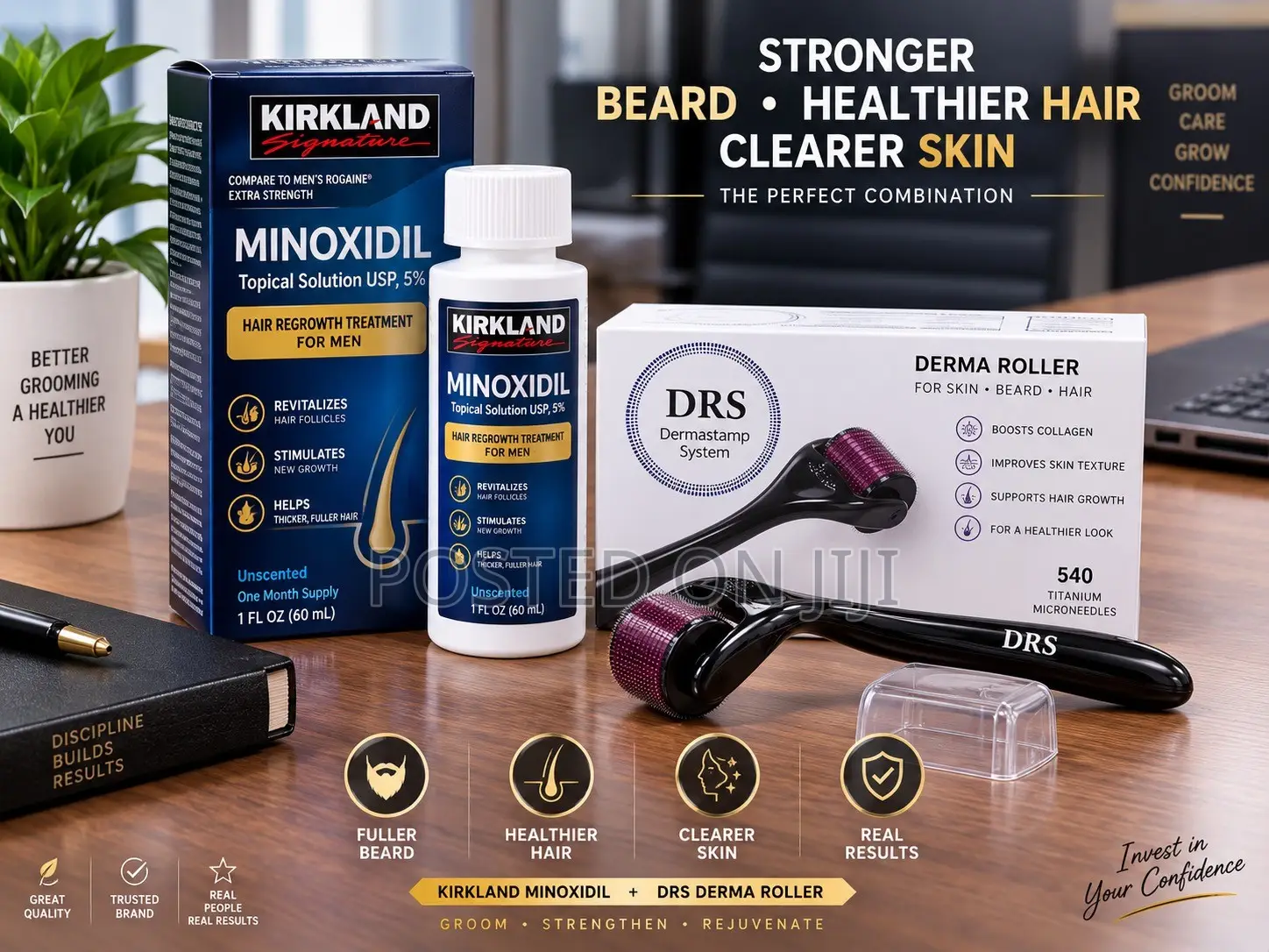 Kirkland Minoxidil and Derma Roller for Beard,hair