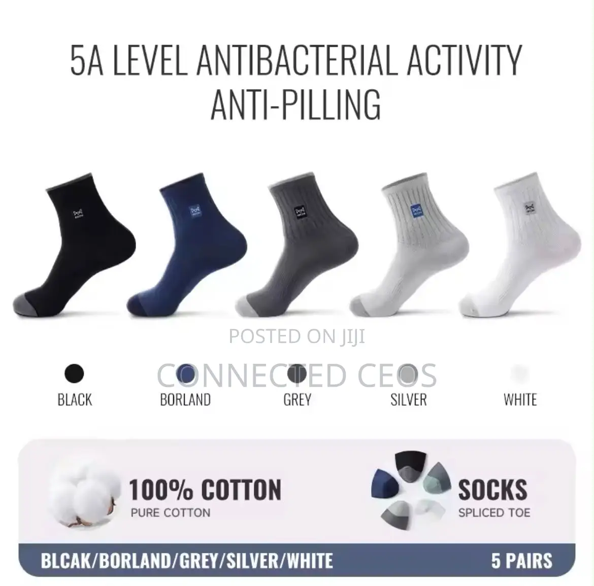 100% Pure Cotton Socks. AntiOdor, Antibacterial, Breathable Long Sock