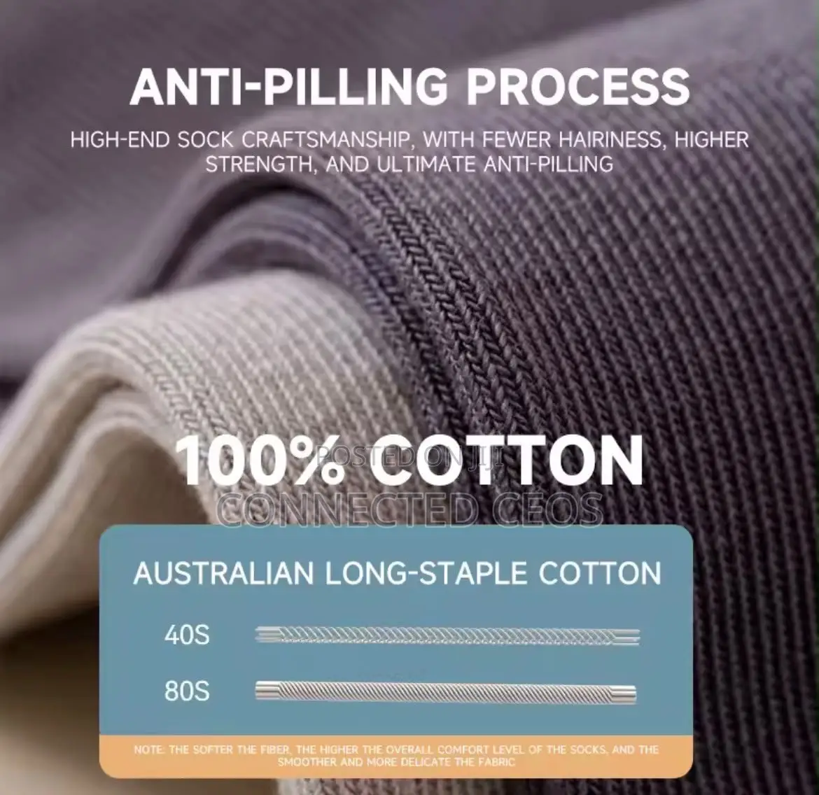 100% Pure Cotton Socks. AntiOdor, Antibacterial, Breathable Long Sock
