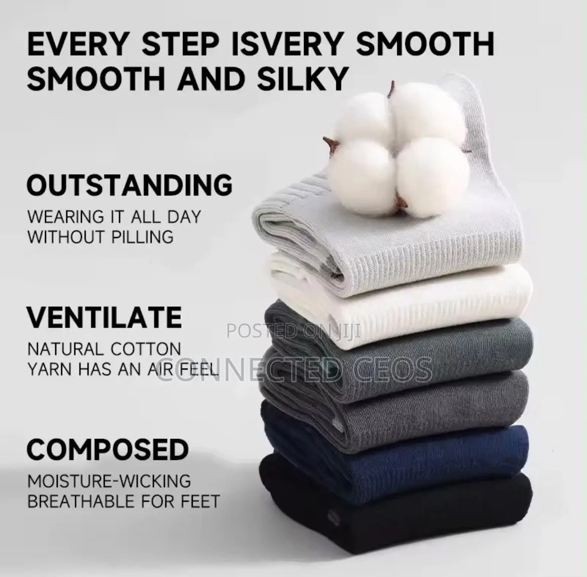 100% Pure Cotton Socks. AntiOdor, Antibacterial, Breathable Long Sock