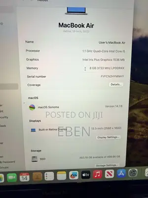 Laptop Apple MacBook Air 2020 8GB Intel Core i5 SSD 512GB