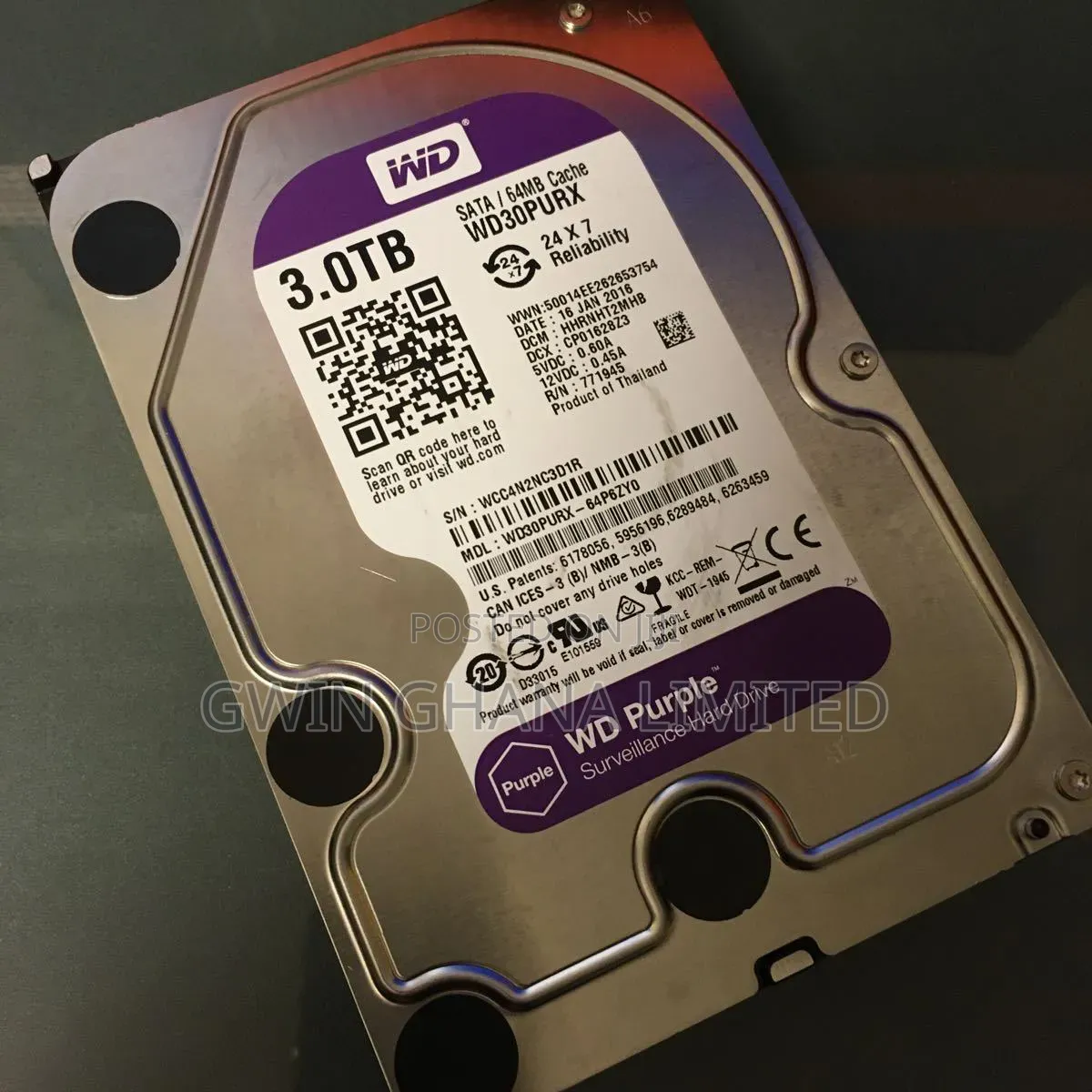 3TBWestern Digital WD30PURX Purple Surveillance Hardrive