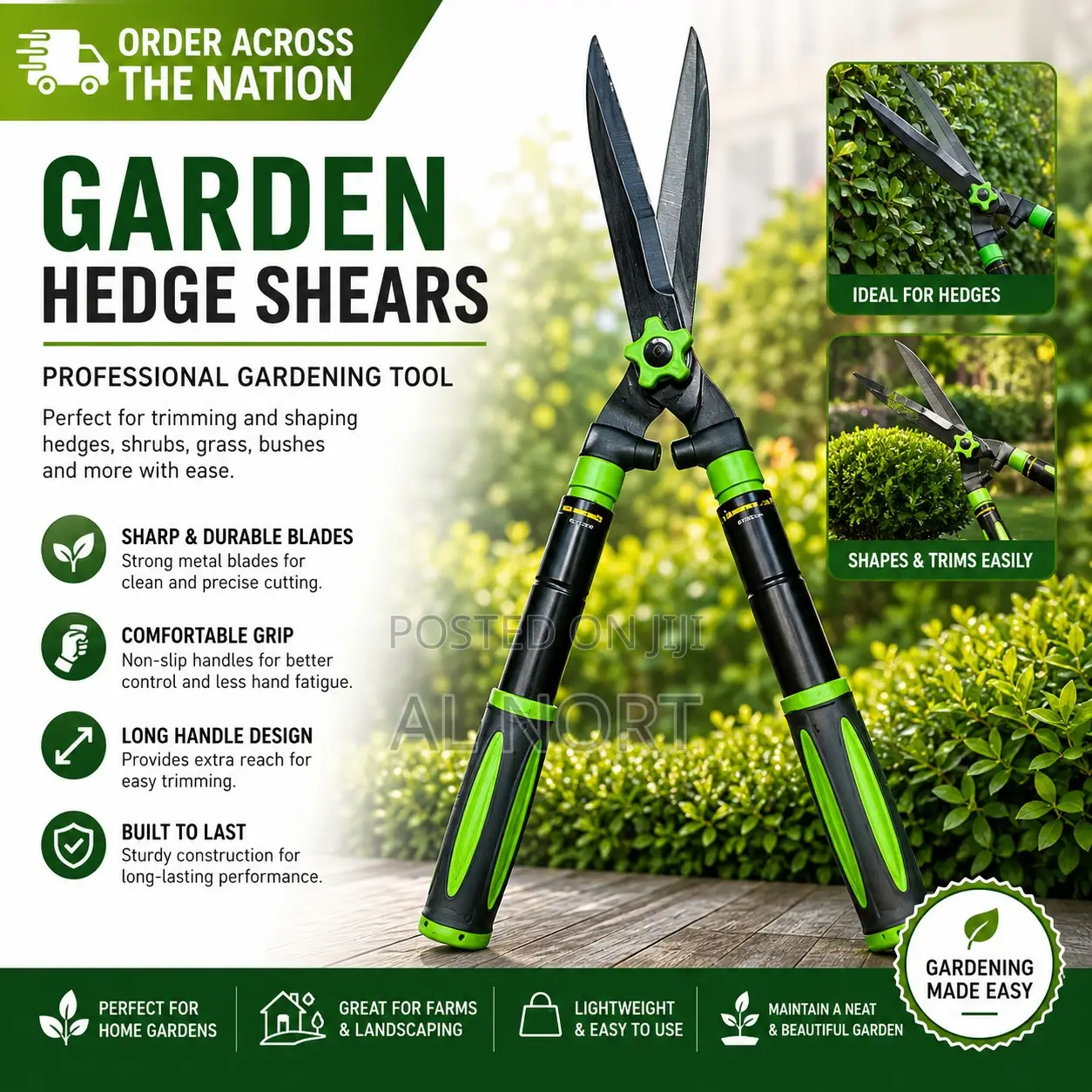 Garden Hedge Shears – Professional Gardening Tool – Green Black