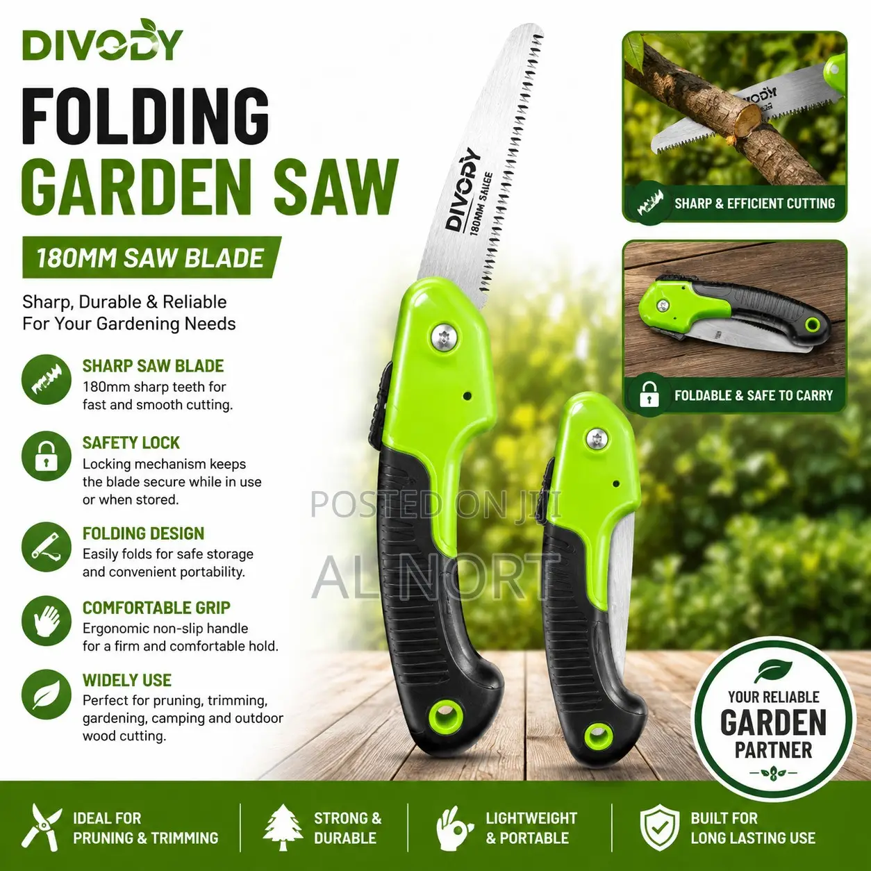 DIVORY Folding Garden Saw – 180mm – Green Black