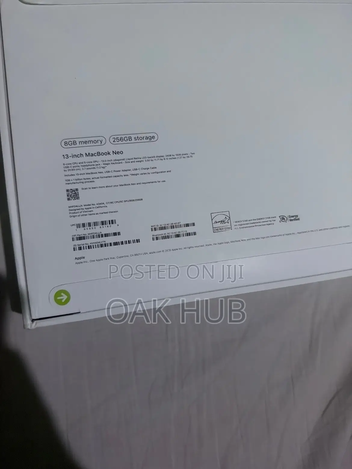 New Laptop Apple MacBook Neo 2026 8GB HDD+SSD 256GB
