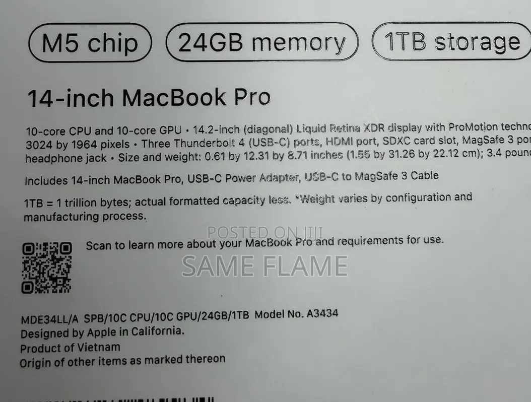 New Laptop Apple MacBook Pro 2025 M5 24GB Apple M5 SSD 1T