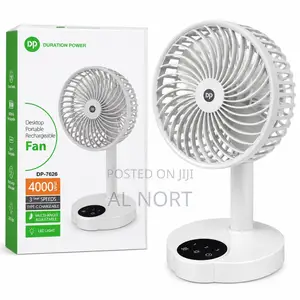 DURATION POWER DP-7626 Rechargeable Desktop Fan – 4000mAh – White