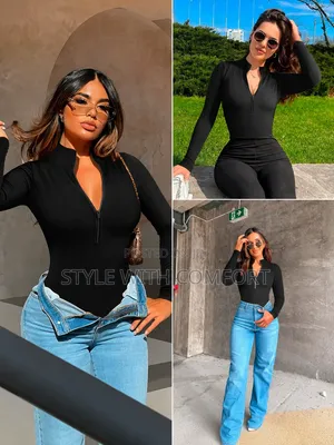 Ladies Ribbed Zipper Bodysuit