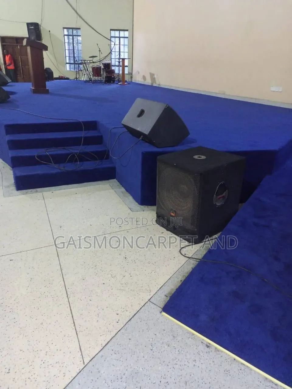 Blue Wooden Carpet Installation for Church Puppets and Others