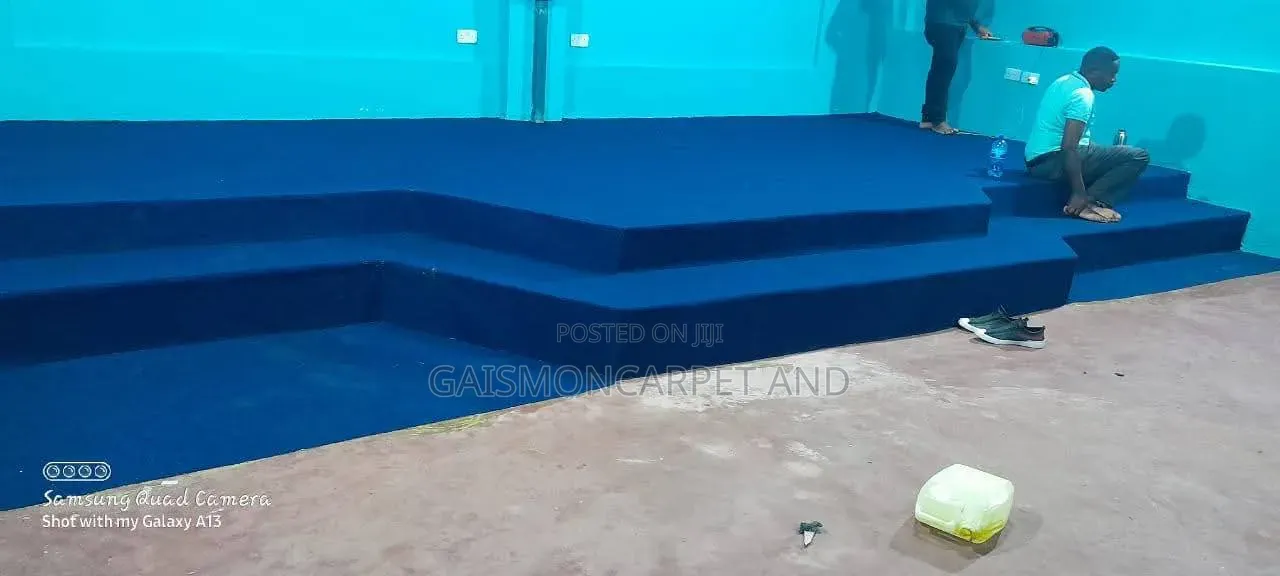 Blue Wooden Carpet Installation for Church Puppets and Others