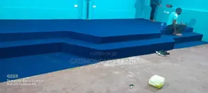 Blue Wooden Carpet Installation for Church Puppets and Others