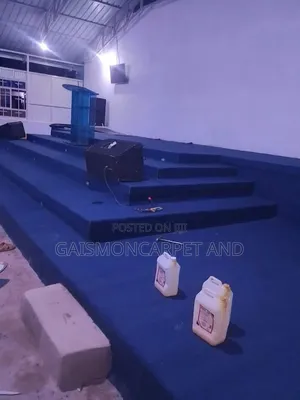 Blue Wooden Carpet Installation for Church Puppets and Others