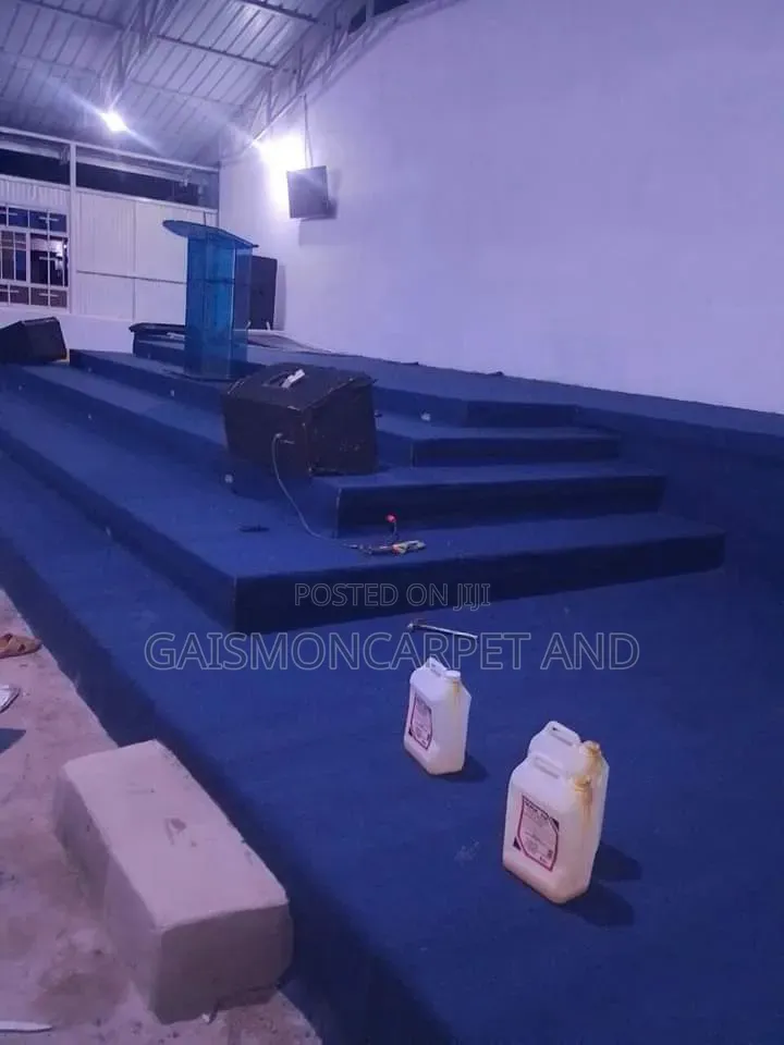 Blue Wooden Carpet Installation for Church Puppets and Others