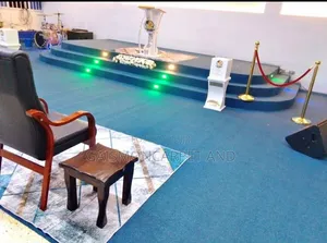 Blue Wooden Carpet Installation for Church Puppets and Others