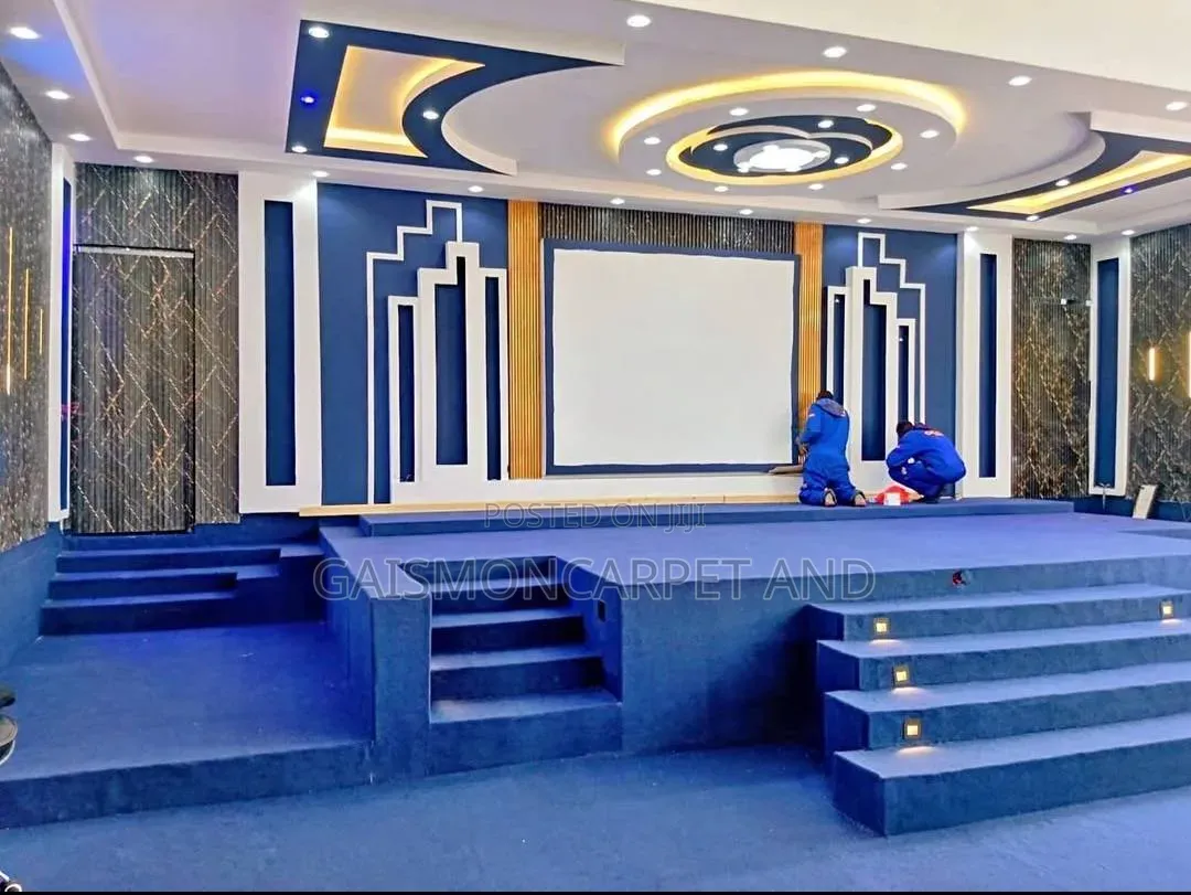 Blue Wooden Carpet Installation for Church Puppets and Others