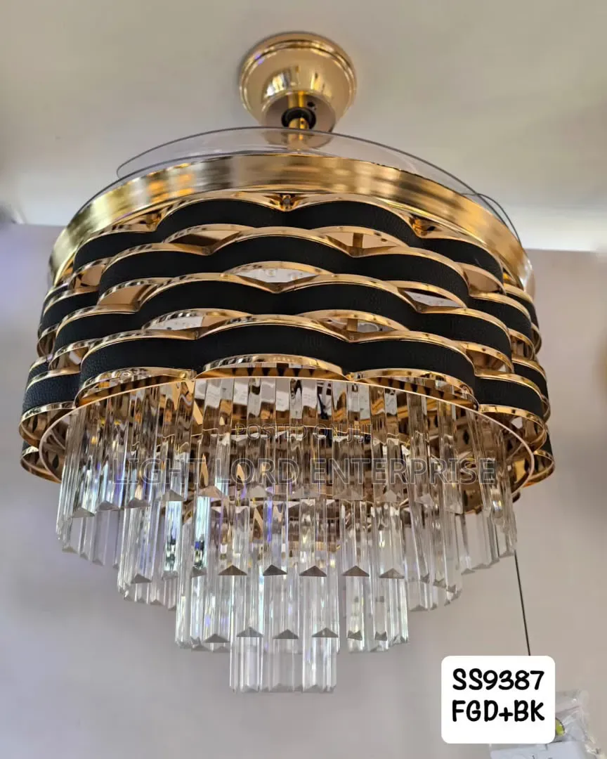 Yellow Gold/Black Chandelier Fan Light 48inches
