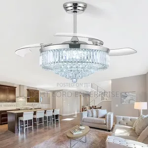 White Gold Crystal Ball Chandelier Fan Light