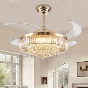 White Gold Crystal Ball Chandelier Fan Light
