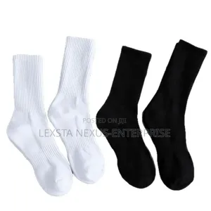 Double-Needle Mid-Calf Socks - Black and White