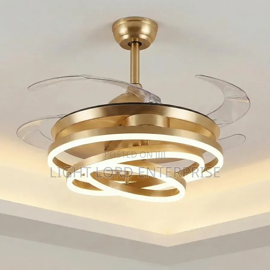 Brown Gold Fan Light With Light and Remote Control