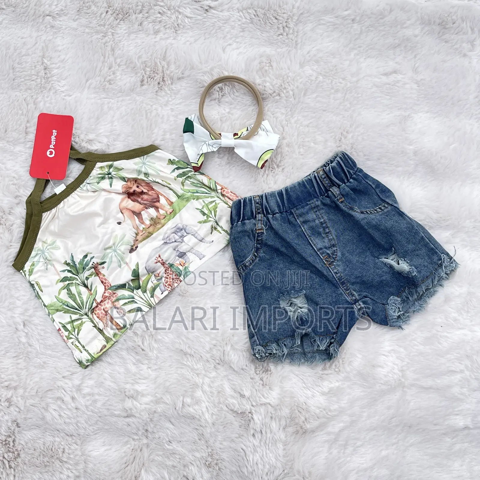 Adorable Baby Girl Jungle Print Top Denim Shorts Set 