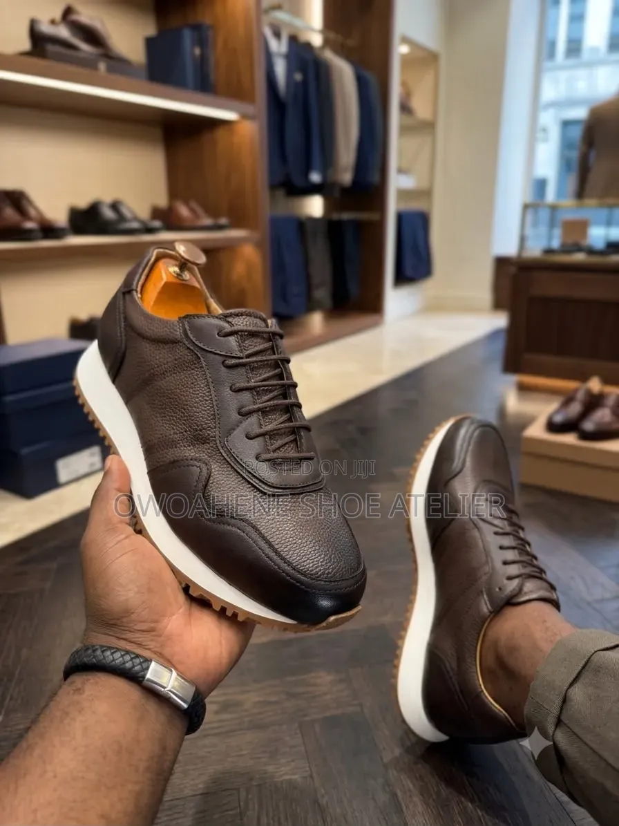 Berluti ÉlanTM Comfort Ergonomic Luxe Leather Sneakers in Coffee Brown