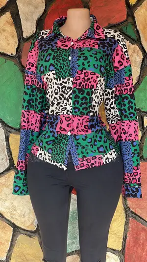 Multicolor Retro Patchwork Leopard Print Collared Shirt