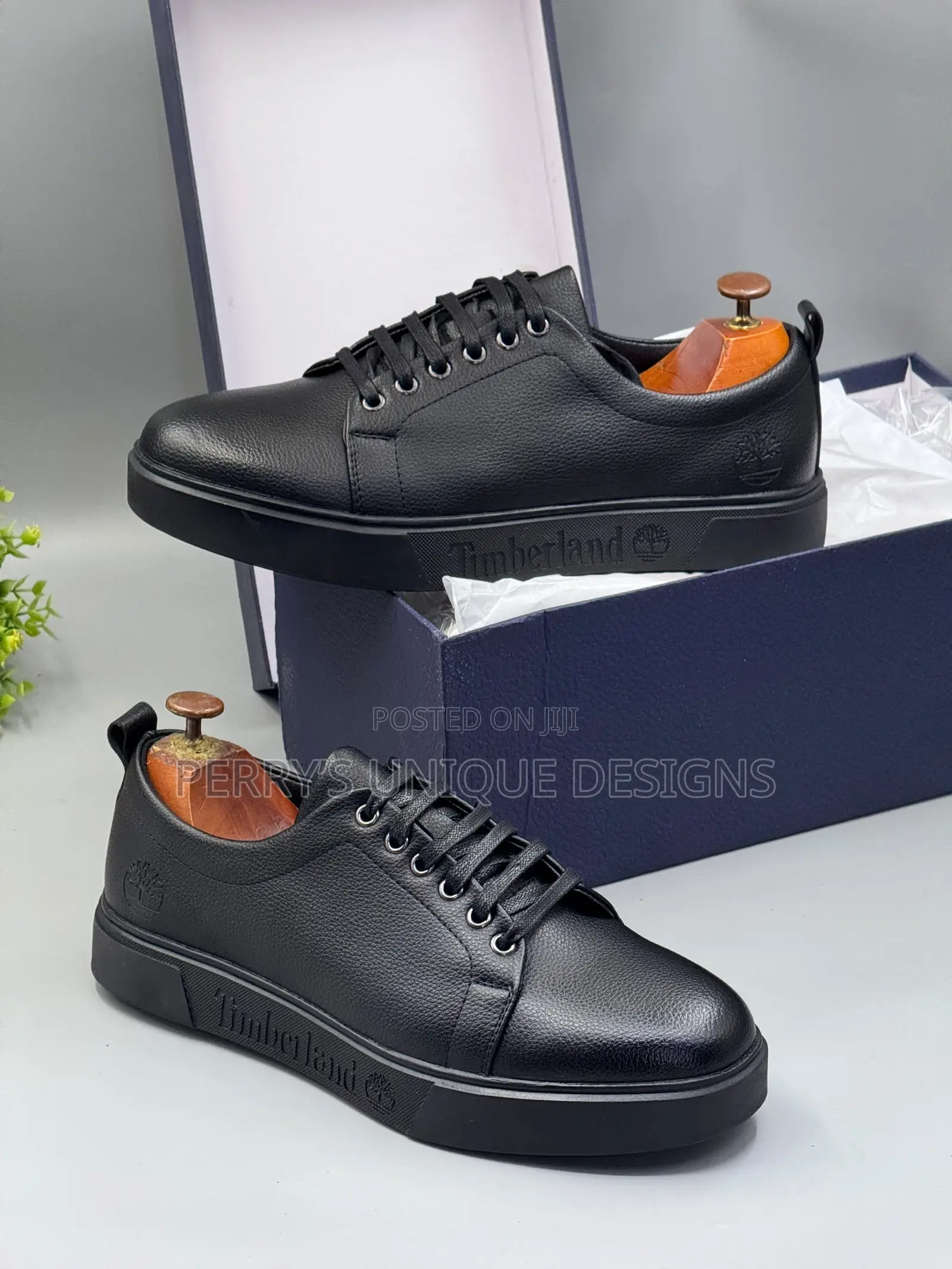 * Premium Timberland Executive All-Black Leather Casual Sneakers