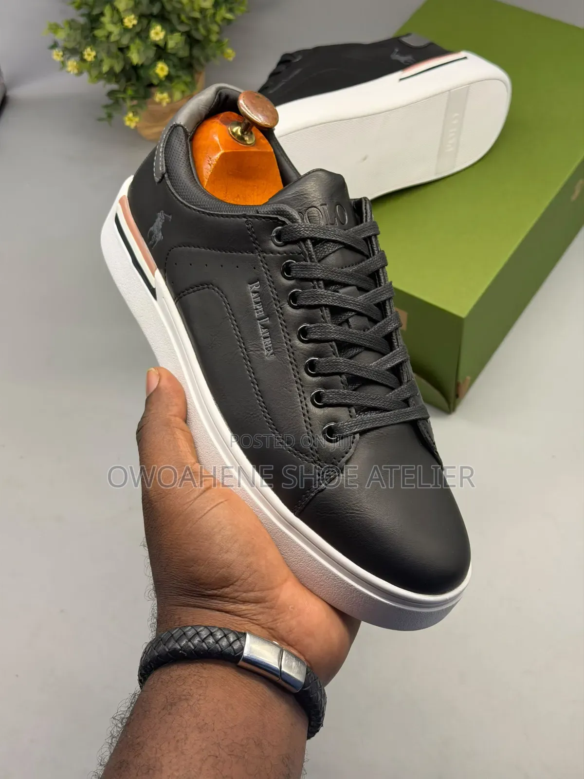 Polo Ralph Lauren Black Leather Low-Top Sneakers,