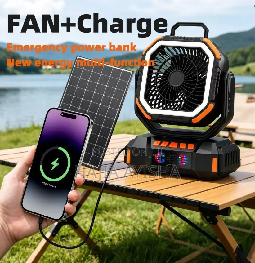 40,000mAh Solar Rechargeable Fan With Lamp, Remote Solar Panel