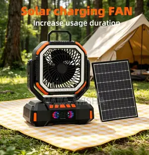 40,000mAh Solar Rechargeable Fan With Lamp, Remote Solar Panel