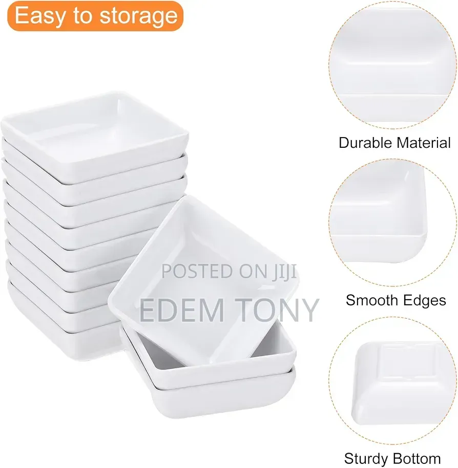 12Pcs Square Dipping Bowls, Small White Side Dish Bowls Soy Dishes