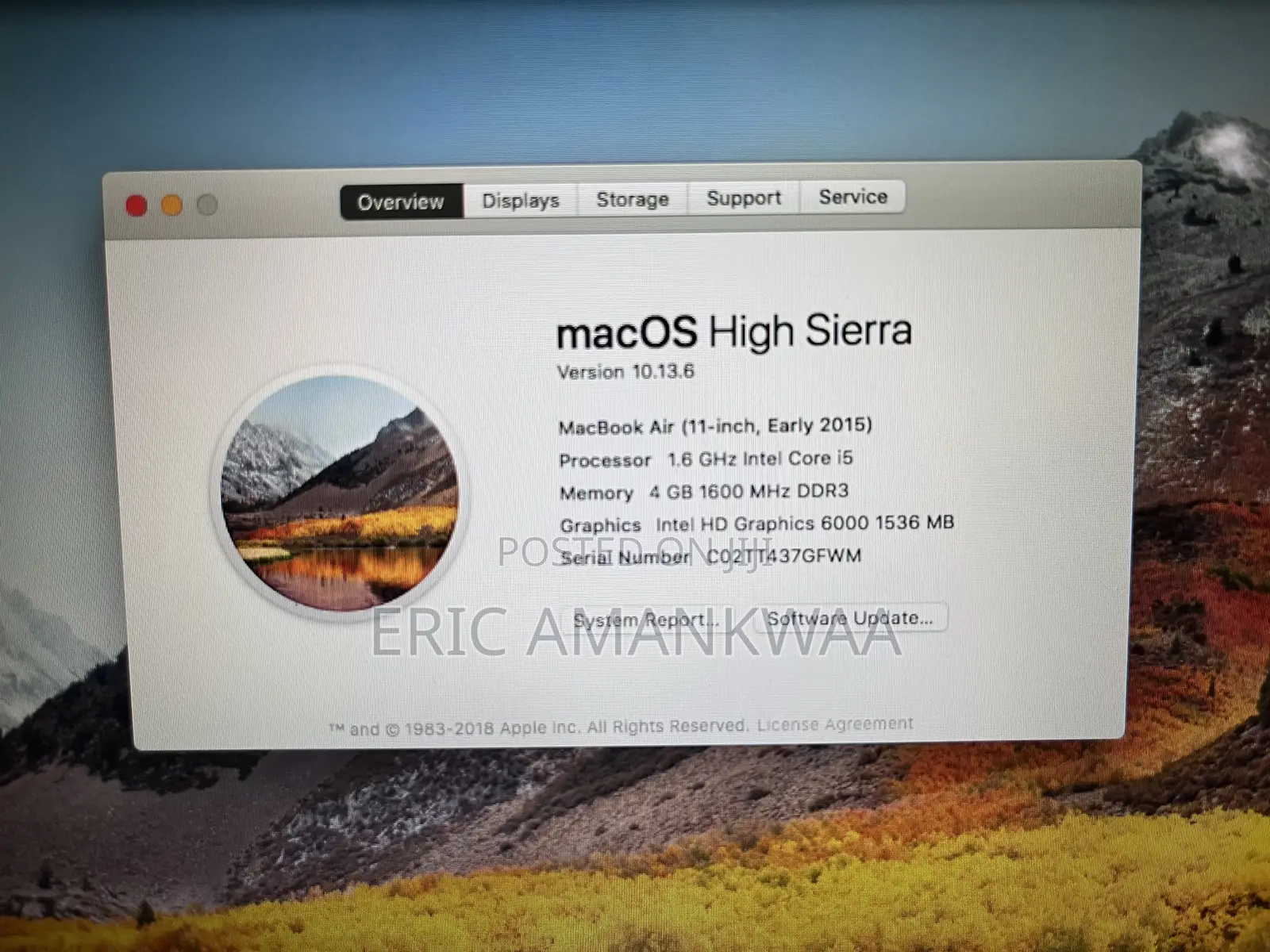 Laptop Apple MacBook Air 4GB Intel Core i5 SSD 256GB