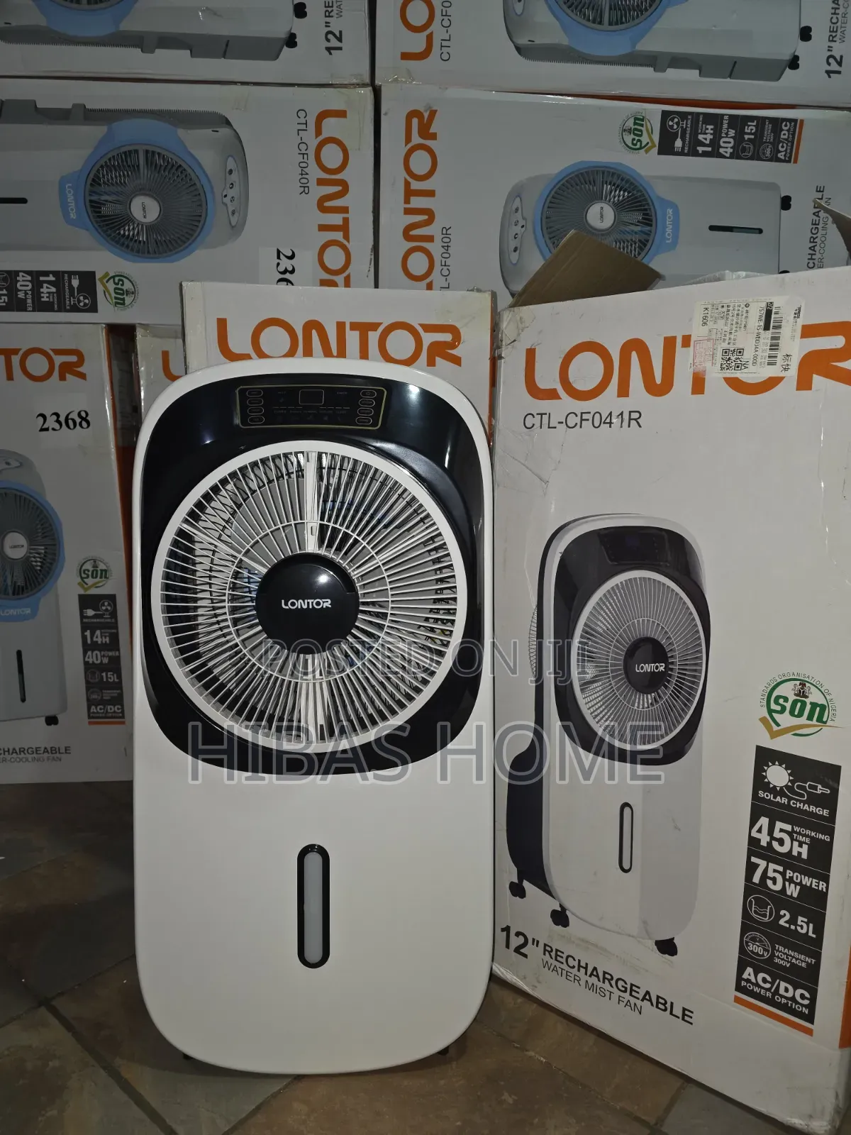 LONTOR CTL-CF041R – 12" Rechargeable Water Mist Fan Solar Fan